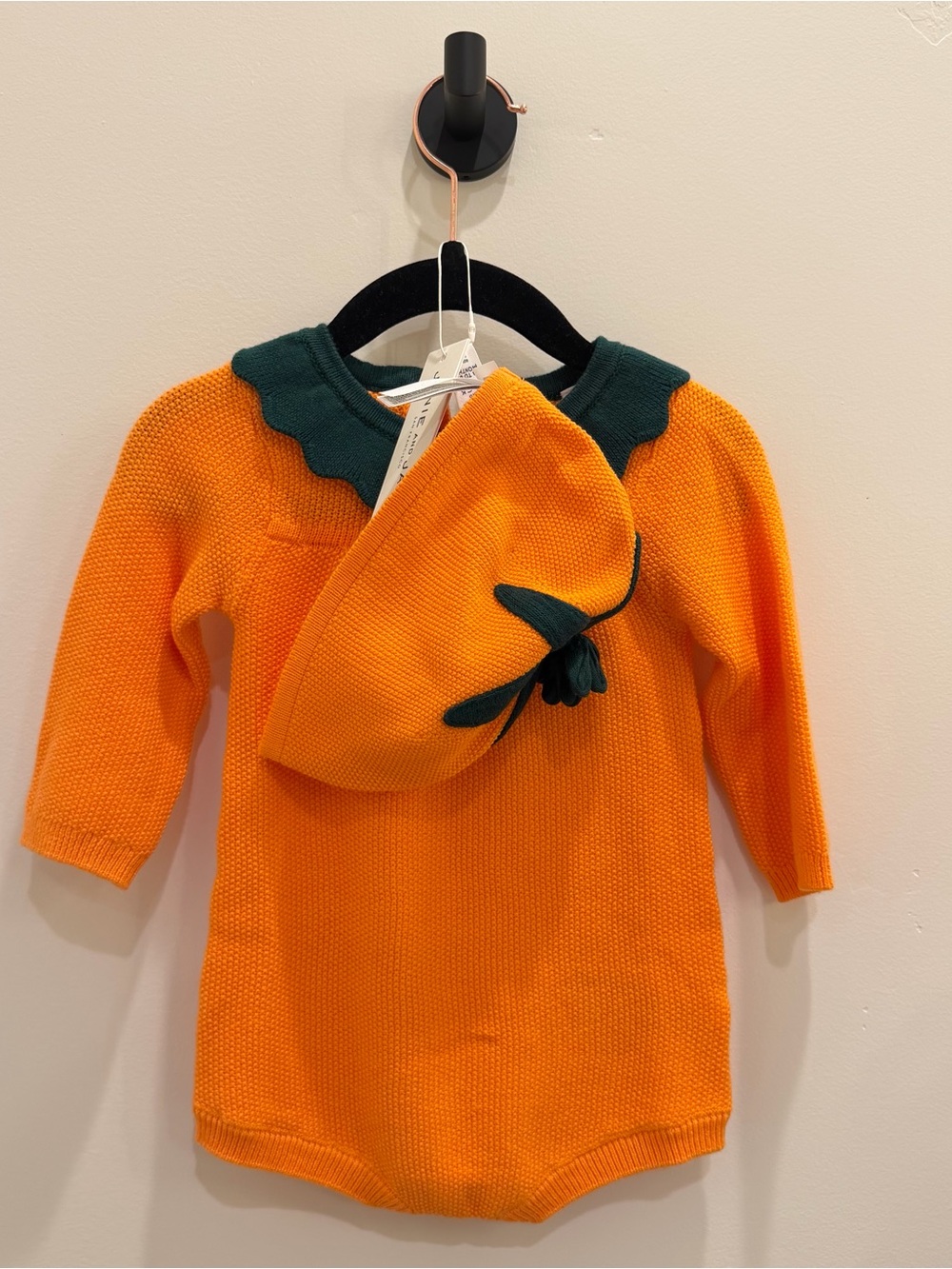 Janie and Jack Orange Knit Pumpkin Costume with Green Trim